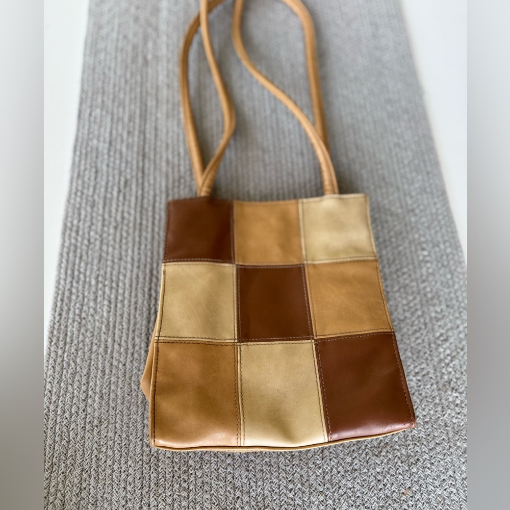 Vintage 90’s Y2K Tan Brown Patchwork Rectangular Shoulder Bag - Picture 3 of 16